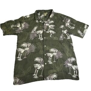 Islander Vintage Resort Shirt Green Palm Tree Martini Glass Y2K Mens XL